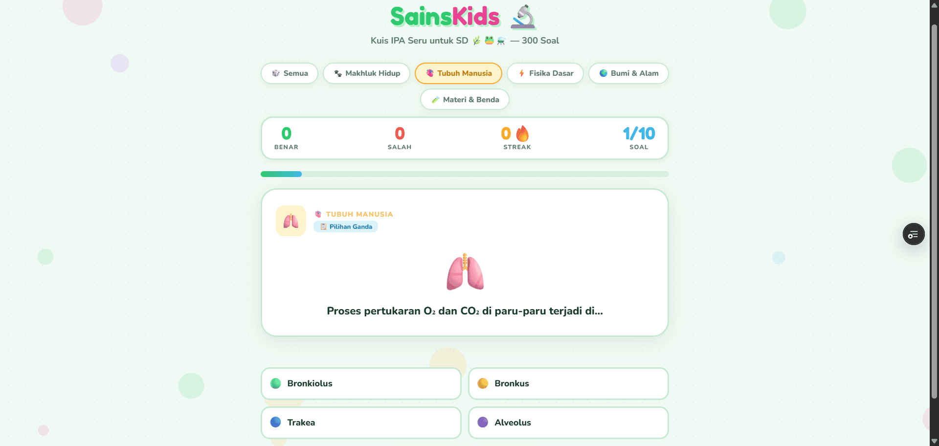 sainskids educational platform screenshot